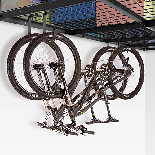 FLEXIMOUNTS 3x6 Overhead Garage Storage Adjustable Ceiling Storage Rack with 4-Pack Add-On Storage Flat Hook Accessory, 72" Length x 36" Width x 40" Height Storage Rack, Black