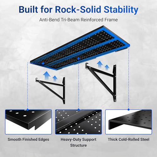 FLEXIMOUNTS 2-Pack 1x6ft Heavy Duty Garage Wall Shelving, Perforated Metal Garage Shelving Wall Mounted, 1400 lbs Capacity, Garage Organization System for Tools, Bins & Space Saving