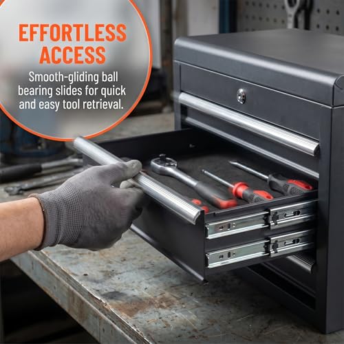 Winado 24" Portable Metal Tool Box, 5 Drawers Toolbox with Top Storage Tray, Carry Handle, Ball Bearing Runners, Lockable Tool Chest Cabinet for Garage, Warehouse, Repair Shop & Home, Black