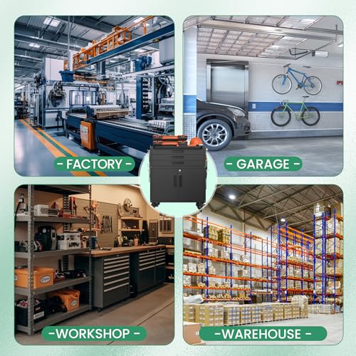 VIYET Garage Storage Cabinet, Metal Rolling Tool Cabinet with 2 Pegboard and 10 Hook, Heavy Duty Mechanics Tool Chest Storage for Workshop, Basement, Warehouse, Include Workbench Liner, Black