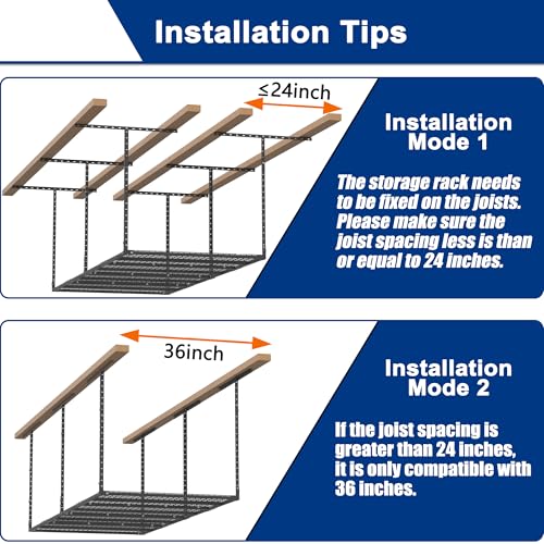 GIOTORENT 3x8FT Heavy Duty Overhead Garage Storage Rack - Adjustable Ceiling Shelving with 600lbs Weight Capacity, Metal Garage Organization System, Black