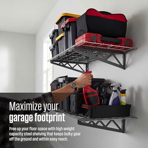 SafeRacks Wall Shelves - 2 Pack of 18 x48 Garage Wall Mounted Shelving, Wire Storage Racks, Utility Shelf, Heavy Duty Shelves with 4 Accessory Hooks, 500lbs Capacity, Color: Hammertone