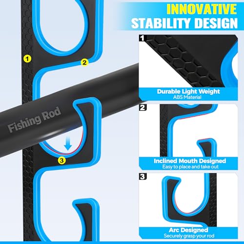 PLUSINNO H5P Fishing Rod/Pole Holders for Garage, Wall or Ceiling Mounted Fishing Rod Holder with Soft Protective Pad, Fishing Rod Storage Organizer Holds up to 5/10/20 Rod or Combos or Nets