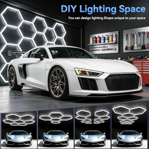 LZHOME Hexagon 5000K LED Garage Lights: 25 Pack Updated 1.31-inch Wider Size,26300LM Super Bright Hex Lighting Ceiling LED Shop Light for Garage, Car Detailing, Workshop, Warehouse, Gym, Basement