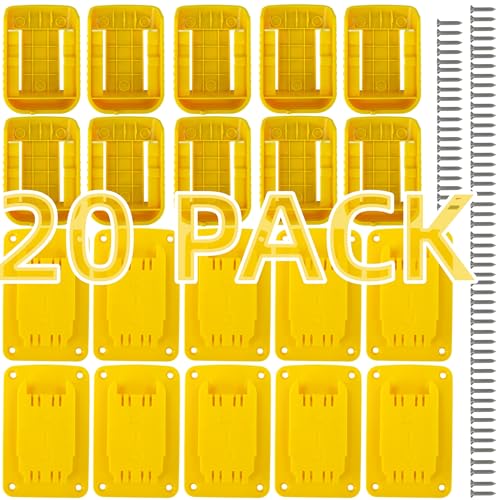 Ryzljss 20 Pack Tool Battery Packs Mount Bracket Compatible with Dewalt 20V 60V Battery Drill Tools, 10 PCS Tool Mount Bracket and 10 PCS Batteries Packs Mount Bracket with Screws