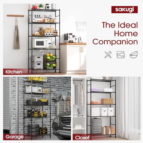 Sakugi Storage Racks - 2 Pack, 5-Tier Freestanding Steel Shelving Units with Reinforced Frame, Adjustable Garage Organization Shelves for Warehouse, Basement, Workshop, 33.5" x 12.6" x 72", Black