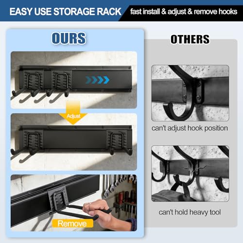 14Pack Garage Tool Organizer Wall Mount, 49.5'' Garage Wall Organizer with 11 Adjustable Hooks, 520lbs Heavy Duty Garage Storage & Organization, Garage Hanging Rack for Garden Yard Tool Shed, Men Gift