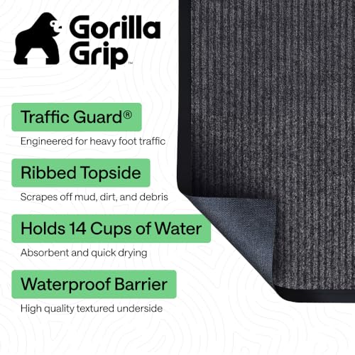 GORILLA GRIP Waterproof Traffic Guard Door Mat, 72x48, Heavy Duty Entryway Mats, Strong Backing Commercial Utility Rugs for Office Hallway, Garage Floor and Home, Low Profile Carpet, Charcoal Gray
