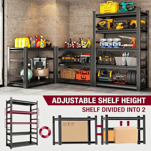 BEESTMUEBLE Garage Shelving, 3000 LBS Heavy Duty Metal Storage Shelves with Anti-Fall Rails, 5-Tier Adjustable Storage Rack for Garage, Warehouse, Basement, 35.4" W x 15.7" D x 72" H