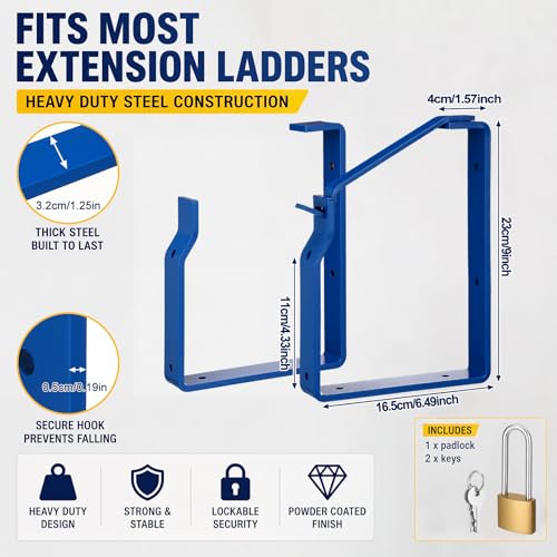 Otoolling 2 Pack Lockable Wall Ladder Rack Ladder Brackets Heavy Duty Wall Mount Storage Brackets with Securing Lock Garage Storage Hooks for Garage Workshop Organizer