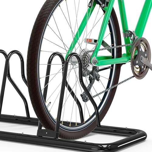 Simple Houseware 5-Bike Floor Storage Rack - Adjustable Bicycle Parking Stand & Garage Organizer for Road and Kids Bikes, Black