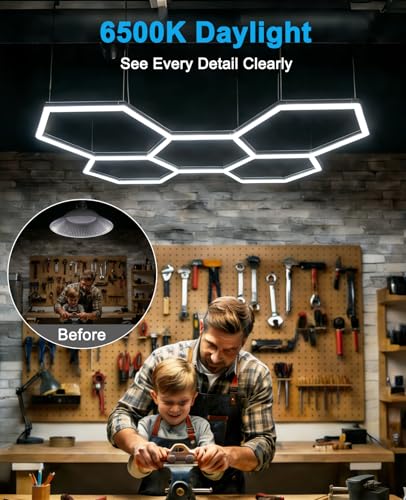 Hexagon Garage Lights: Hexagon led Gym Lights 26520LM DIY Car Detailing Ceiling LED Shop Light for Basement Warehouse Workshop Barbershop Car Care Wash Room Auto Beauty Exhibition Hall 5 Grids 6500K