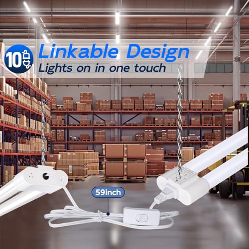 hykolity 10 Pack 4FT Linkable LED Utility Light Fixture, 4400lm, 42W, 5000K Daylight for Workshop, Garage, Hanging or Surface Mount, with Power Cord, ETL