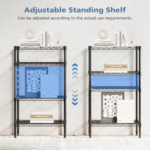 DUMOS 4-Tier Metal Wire Storage Shelves, Adjustable Standing Storage Rack Shelf, Heavy Duty Steel Shelving Unit Organizers for Kitchen Bathroom Pantry Garage, 23.3" W×13.4" D×47" H, Black