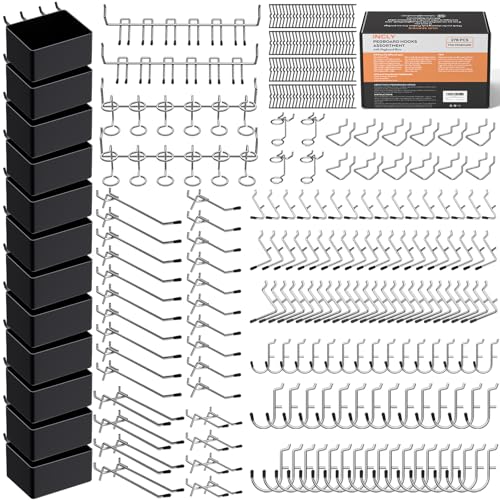 INCLY 278PCS Pegboard Accessories Organizer Kit, Peg Board Hooks Assortment with Bins for Organizing Various Tools, Fit 1/8 or 1/4 inch Pegboard for Hanging Storage, Garage Wall Attachments