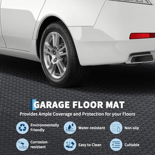 GarveeTech 7.5 x 20 ft Garage Floor Mat, 2.8 mm Thickened Flooring Roll Diamond Plate PVC Rubber Trailer Mat, Non-Slip Floor Protector Mat for Garage, Warehouse, Gyms, Trailer, SUV