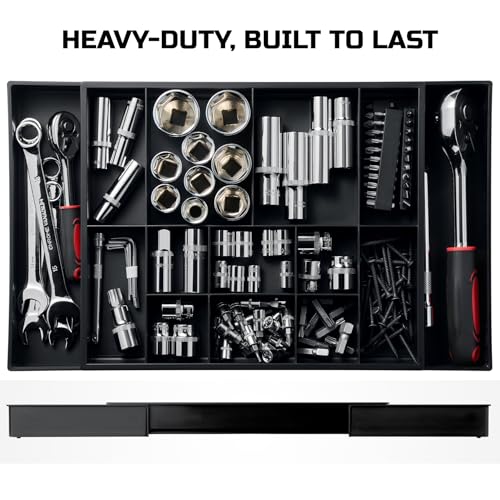 ONREVA Tool Box Organizer Tray Divider Set, Expandable Large Toolbox Storage Tray Kit, Rolling Tool Chest Drawer Bins, Hardware Screwdrivers Pliers Organization, 2pcs low profile Trays.
