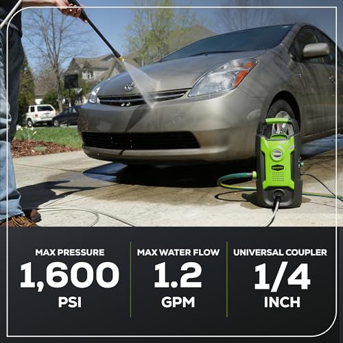 Greenworks 1600 PSI (1.2 GPM) Electric Pressure Washer (25°, 40°, Soap Applicator) Ideal For Cleaning Cars, Trucks, Boats, Outdoor Patio Furniture, Decks, and Windows