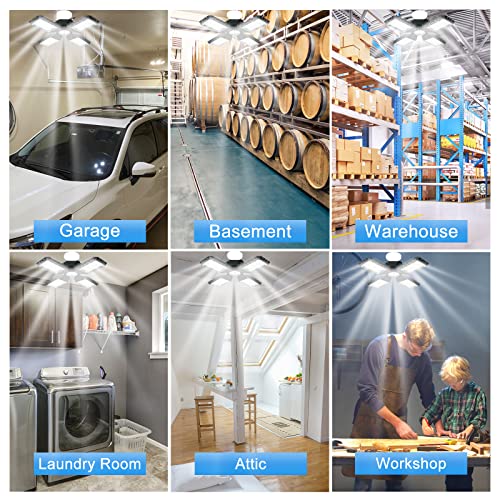 QiyuanLS LED Garage Light,150W Deformable Garage Ceiling Lights,15000LM, 4 Adjustable Panels, E26/E27 Shop Lights for Basement, Barn, Workshop,High Bay Light