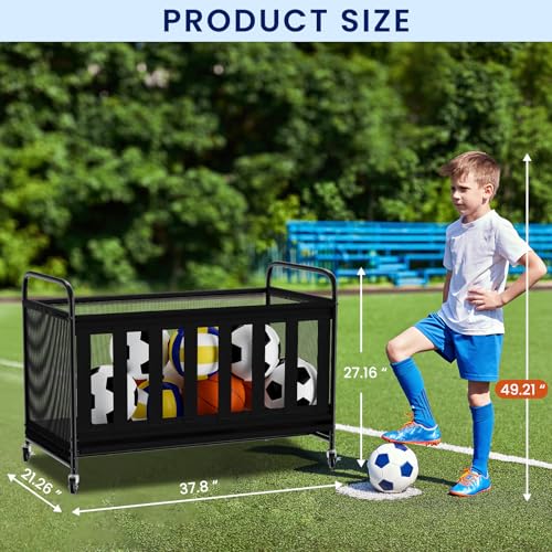 storenization Ball Storage Bin Large with Wheels, Outdoor Ball Storage for Garage, Sports Equipment Organizer Storing Volleyball, Basketball, Toys, Soccer and Baseball