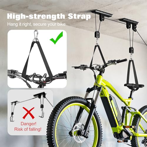 Housolution Bike Hoist, [1 Pack] Hoist Pulley System with 88Lbs, Fit 10-16Feet High Ceilings, Heavy-Duty Overhead Ceiling Storage System for Road, MTB, Fat Tire, Ebike Hanger, Ladders, Snowboard