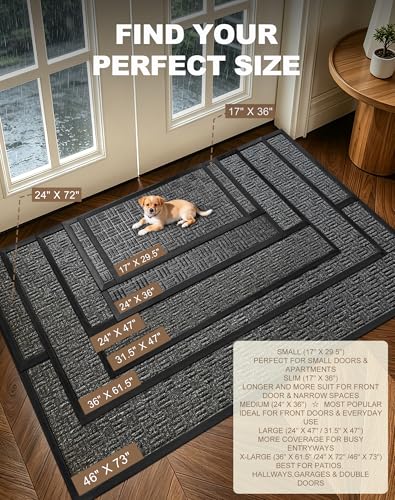 Mibao Front Door Mat, Heavy Duty Durable Welcome Mat for Outdoor Indoor, Dirt Trapper Waterproof Super Absorbent Door Mat for Entryway Outside Patio Porch, 29.5" x 17", Grey