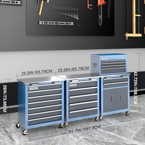 LARBANKE 3 Different Types Tool Chest Combination,Rolling Tool Chest with Stainless Countertop,Tool Cabinet with Connection Buckle,Wheels and Foot Pads,Portable Tool Box Inside