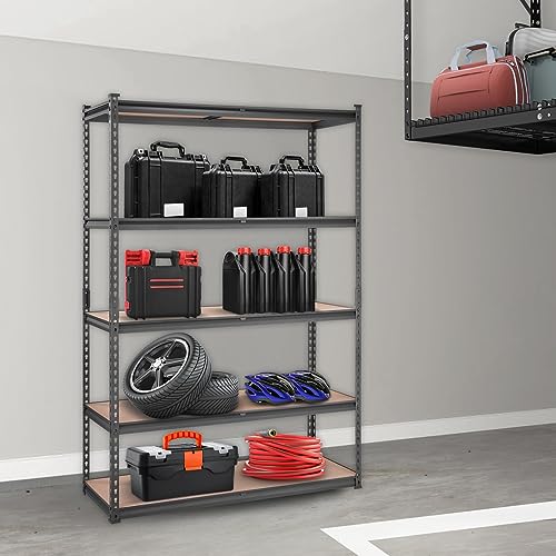 VEVOR Storage Shelving Unit, 5-Tier Adjustable, 2000 lbs Capacity, Heavy Duty Garage Shelves Metal Organizer Utility Rack, Black, 48" L x 18" W x 72" H for Kitchen Pantry Basement Bathroom Laundry