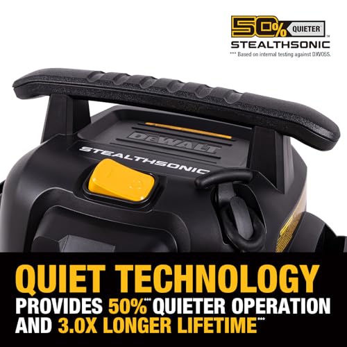 DEWALT 5 Gal Stealthsonic Shop Vacuum Wet and Dry, Ultra-Quiet Stainless Steel Shop Vac, 4 HP Heavy-Duty Vacuum Cleaner with Complete Accessory Kit and 6 Dust Bages for Home, Workshop, Garage, Car
