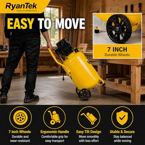 15-Gallon Air Compressor,2HP,Vertical Tank, 4.5CFM@90PSI,Quiet 66dB Twin Cylinder, Oil-Free, for Inflation, Nail Guns,Auto Repair, Painting, Woodworking and Home Use(Maximum Pressure 125 PSI)