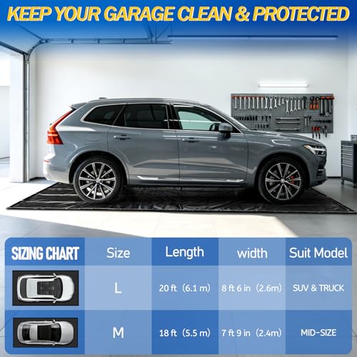 Bamgoten (7'9"× 18'）Garage Mats for Floor,1.2-Inch PVC Raised Edges for Cars SUVs Trucks for Residential Garages, Parking Lots, Warehouses and Repair Shops, Includes Gloves, Scraper, and Velcro Straps