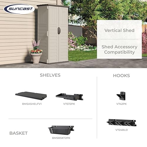 Suncast Vertical Outdoor Storage Shed with All-Weather Construction, Vanilla
