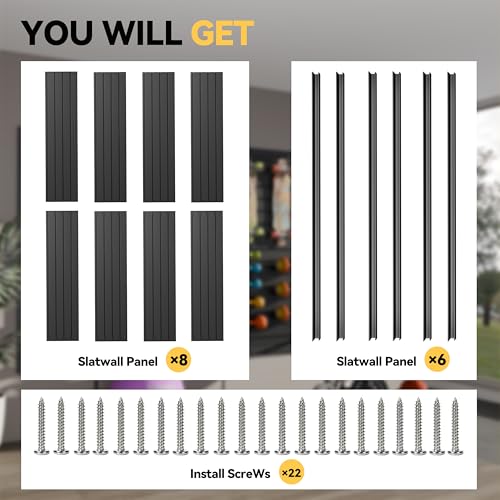 RORA Slat Wall Paneling Garage Slat Wall Storage Systems 4x8 ft Slatwall Black Heavy Duty Satwall for Tool Organization ,Pvc SlatWall Panels,Fits for Storage and Display