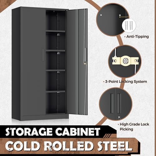 INTERGREAT Metal Storage Cabinet, 72” H Storage Cabinet with 2 Doors and 4 Adjustable Shelves for Office, Home, Garage, Pantry (Assembly Required, Black)