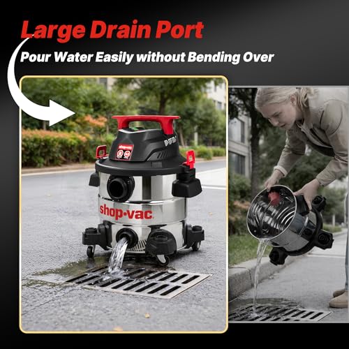 Shop-Vac 8 Gallon 4.5 Peak HP Wet/Dry Vacuum, Stainless Steel Tank, Portable with Drain Port, Blower Port, Hose and Accessories for Garage, Workshop, Jobsite, and Patio