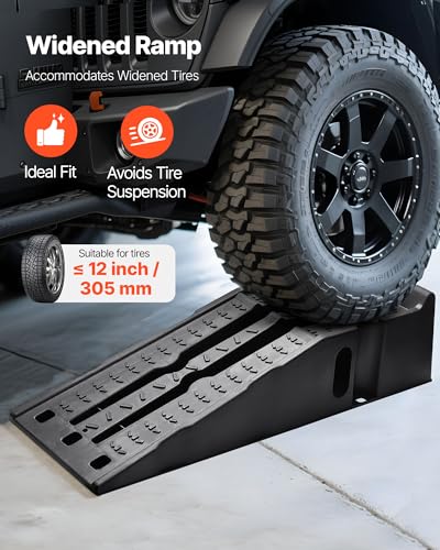 VEVOR Car Ramps, 2 PCS 16000 lbs GVW Capacity, 6.7 in Lift Height, Portable High Profile Car Service Ramps for Home Garage Maintenance and Oil Changes, Heavy Duty for Truck SUV Vehicle Repair, Black