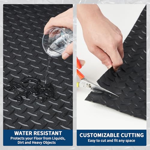 GarveeTech 7.5 x 20 ft Garage Floor Mat, 2.8 mm Thickened Flooring Roll Diamond Plate PVC Rubber Trailer Mat, Non-Slip Floor Protector Mat for Garage, Warehouse, Gyms, Trailer, SUV