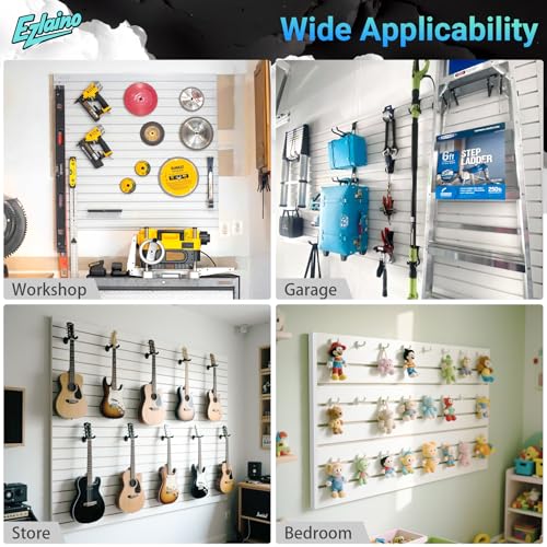 Ezlaino Slat Wall 4 FT x 8 FT, PVC Slat Wall Paneling, Upgraded & Thickened for Long-Lasting Durability, Easy to Install, Compatible with Most Hooks, Ideal for Garage Storage & Decoration, White