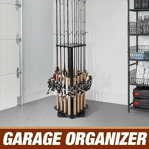 Ghosthorn Fishing Rod Holders for Garage 360 Degree Rotating Fishing Pole Rack, Floor Stand Holds up to 16 Rods Wood Fishing Gear Equipment Storage Organizer, Fishing Gifts for Men Women