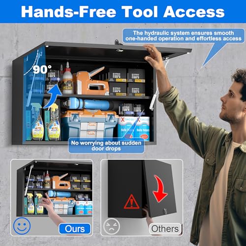 Polup Metal Garage Wall Cabinet, 20" H Wall Mounted Storage Cabinet with Door and Adjustable Shelves, Lockable Tool Cabinet, Hanging Cabinet for Workshop, Warehouse, Black - Assembly Required