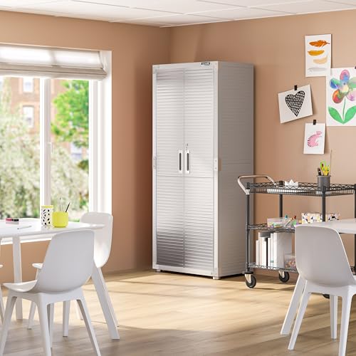 Seville Classics UltraHD Solid Steel Lockable Metal Storage Cabinet Locker Organizer, w/Adjustable Shelves for Garage, Warehouse, Office, Classroom, Granite, 30" W x 18" D x 72" H