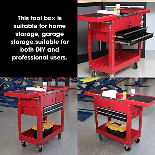 BIG RED ATC310R Torin Rolling Garage Workshop Tool Organizer: 2 Drawer Tool Chest Tray with Top Work Surface and Storage Push Cart, Red, 27.8" L x 14.6" W x 32.7" H