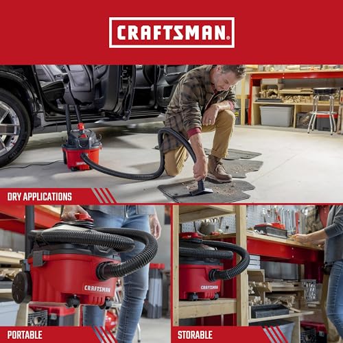 CRAFTSMAN CMXEVBE17040 4 Gallon 5.0 Peak HP Wet Dry Vac, Portable Shop Vacuum Wet and Dry with Filter, Hose and Attachments for Home and Automotive Cleaning