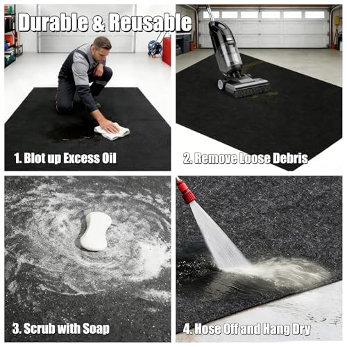 ZugGear Heavy Duty Oil Spill Mat, Garage Floor Mat for Under Car, Premium Oil Absorbent Pads, Reusable, Slip-Resistant, Waterproof Rubber Backing Contains Liquids, Protects Garage Floor(XXL-60''x72'')
