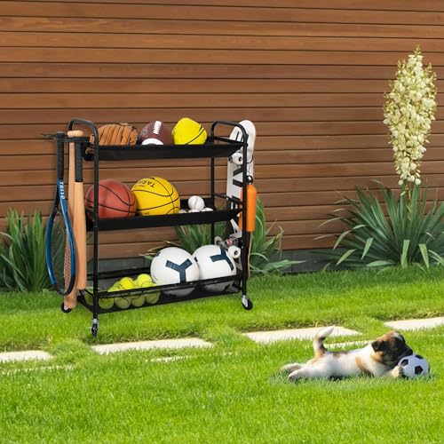 STORAGE MANIAC Basketball Rack 3-Shelf Training Stand with Wheels