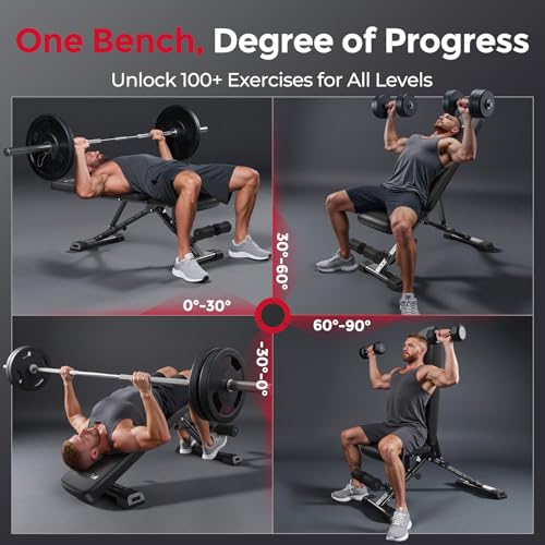 FLYBIRD WB5 Weight Bench, ASTM-Certified 800LBS Adjustable Weight Bench Workout Bench Foldable for Home Gym, 90° to -30° FID and 30in Extended Backrest for Bench Press Strength Training Exercise
