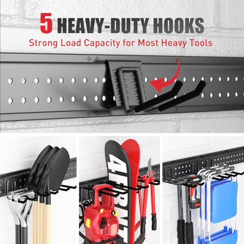 ZICANYCO Garage Tool Organizer Wall Mount 49.5 inches with 10 Adjustable Heavy-Duty Hooks, Garage Organization, Garden Tool Storage Rack, Yard, and Shed, Holds Up to 400 lbs