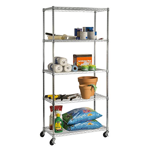 UltraDurable Commercial-Grade 5-Tier Steel Wire Shelving with Wheels, 36" W x 18" D x 72" H, Steel