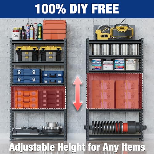 WORKPRO 5-Tier Storage Shelf, 72" H Heavy Duty Adjustable Garage Shelving Unit 2180LBS Capacity, for Basement, Kitchen, Pantry, 27.6”Wx11.8”Dx60”H, Black