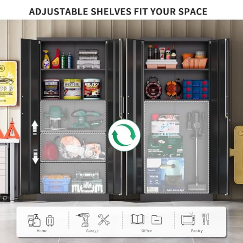 Tivostaral Metal Garage Storage Cabinet with Doors and Adjustable Shelves, 71" Tall Locker Organizer Steel Garage Cabinets, Lockable File Cabinet for Home, Office, Warehouse, Tools